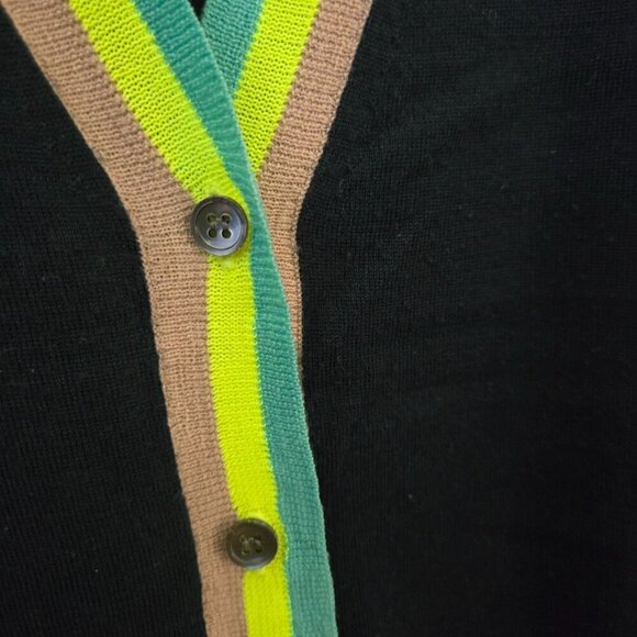 J.Crew Merino Wool Navy Neon Trim V Neck 3/4 Sleeve Cardigan Sweater Size S - Picture 4 of 6